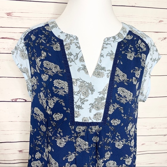 DR2 Daniel Rainn Blue Two Tone Boho Floral Blouse Top Size Small - Picture 4 of 9